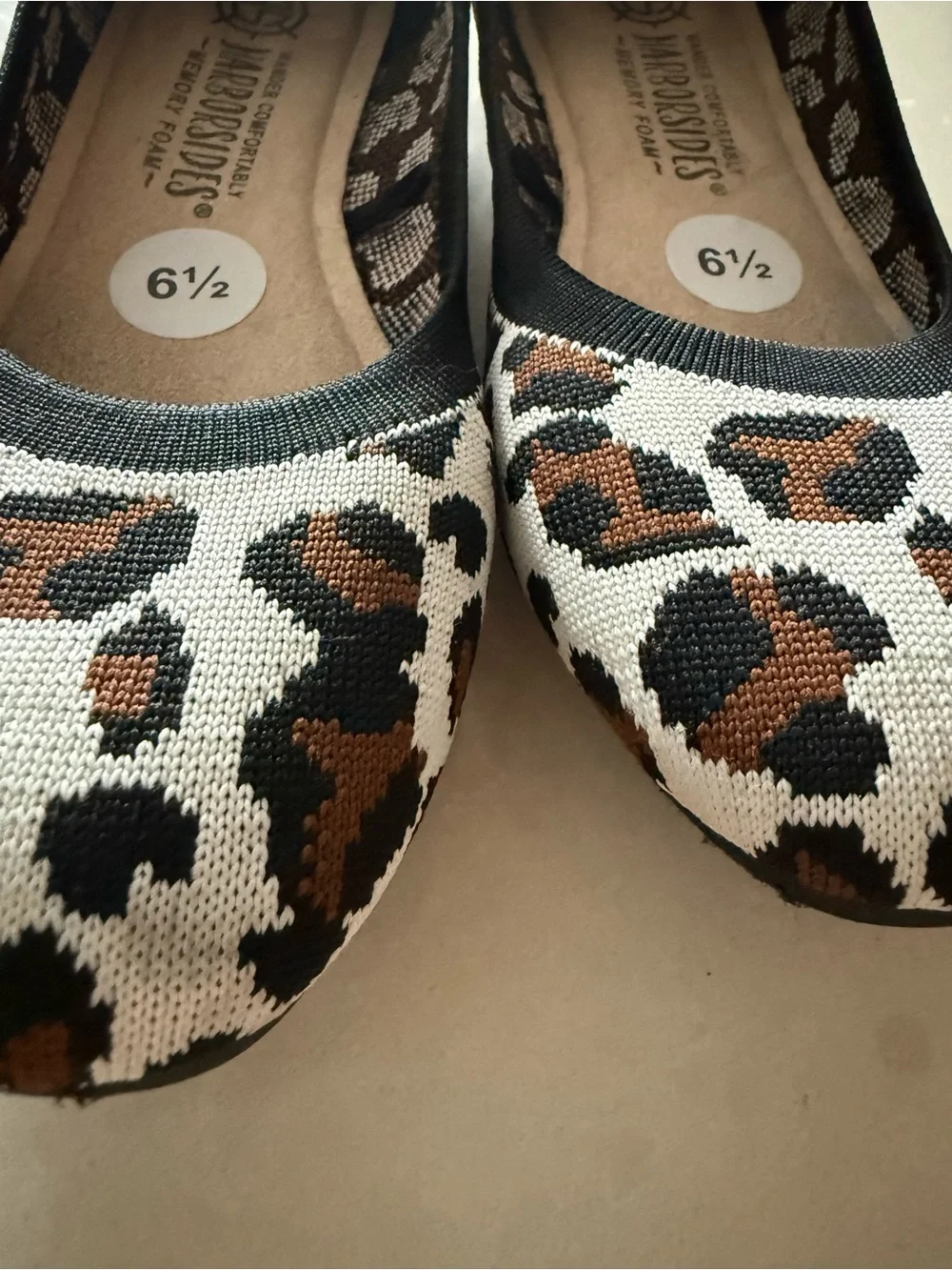 NWT Harborsides Leopard Print Knit Flats Memory Foam Size 6.5